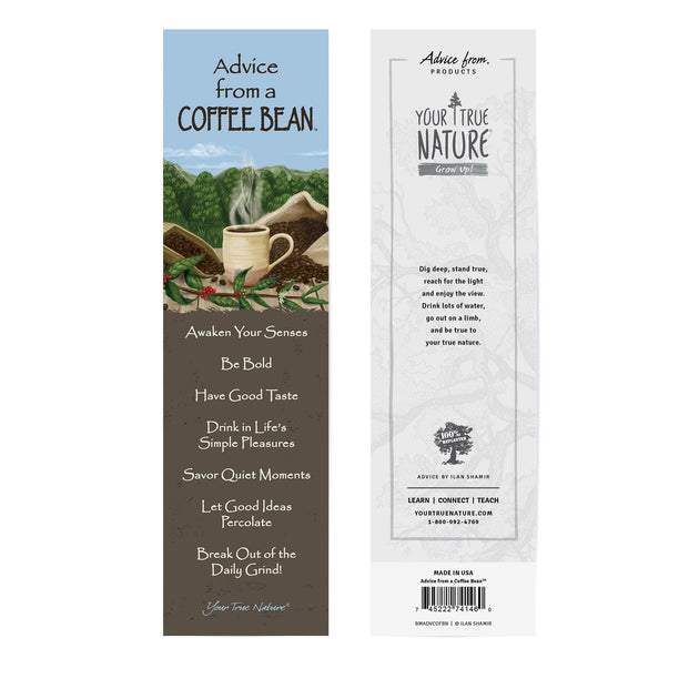 Advice from a Coffee Bean Laminated Bookmark – Advice For Life