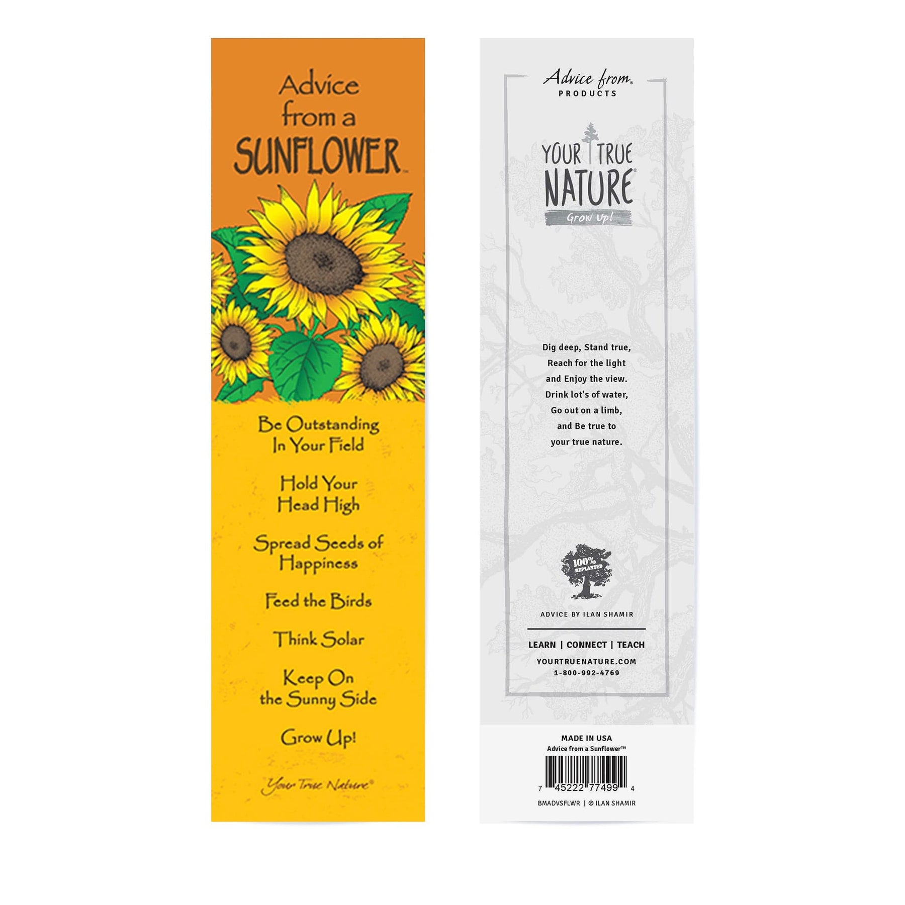 Advice from a sunflower laminated bookmark advice for life